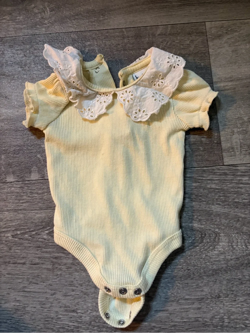 Baby Ribbed One-Piece with Eyelet Collar - Yellow
